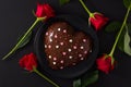 Heart shaped cake and red rose for Valentine`s Day or mother`s d Royalty Free Stock Photo