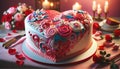 A heart shaped cake sitting on top of a table, to celebrate valentine's day or wedding anniversary. Royalty Free Stock Photo