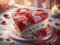 A heart shaped cake sitting on top of a table, to celebrate valentine's day or wedding anniversary. Royalty Free Stock Photo