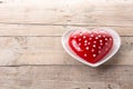 Heart shaped cake for Valentine`s Day or mother`s day on wood Royalty Free Stock Photo