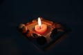 Heart-shaped candle in the frame. Royalty Free Stock Photo