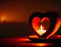 Heart-shaped candlestick with lit candle, dark background, AI generated Royalty Free Stock Photo