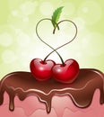 Heart-shaped cherries on top of a cake Royalty Free Stock Photo