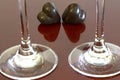 Heart shaped chocolade and wineglass.