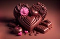 Heart shaped chocolate box with an assortment of treats, Generative AI. Love valentine day concept