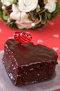 Heart shaped chocolate cake with heart decoration