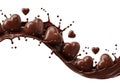 Heart shaped chocolates splashing in molten chocolate Royalty Free Stock Photo