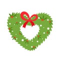 Heart shaped christmas wreath icon. Clipart image