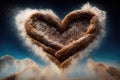 a heart-shaped churro surrounded by a cinnamon sugar cloud