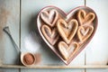heart-shaped churros on a paper plate, dusted with cinnamon sugar and ready to be enjoyed