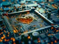 A heart shaped circuit board with a light on it Royalty Free Stock Photo