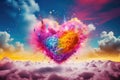 Heart shaped cloud against colorful sky with clouds at sunset. 3d illustration, Colorful heart in the form of a cloud against a Royalty Free Stock Photo