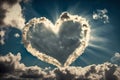 Heart shaped cloud in the blue sky. White cloud in shape of heart. Love concept. Generative AI Royalty Free Stock Photo