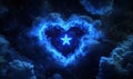 Heart-shaped cloud formation with glowing star in night sky Royalty Free Stock Photo