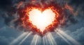 Heart Shaped Cloud Formation with Sun Rays sunrays Royalty Free Stock Photo