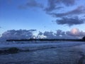 Heart Shaped Cloud during Purple Sunset in Hanalei Bay on Kauai Island in Hawaii.