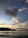 Heart Shaped Cloud during Purple Sunset in Hanalei Bay on Kauai Island in Hawaii.