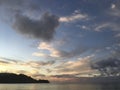 Heart Shaped Cloud during Purple Sunset in Hanalei Bay on Kauai Island in Hawaii.