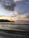 Heart Shaped Cloud during Purple Sunset in Hanalei Bay on Kauai Island in Hawaii.