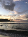 Heart Shaped Cloud during Purple Sunset in Hanalei Bay on Kauai Island in Hawaii.