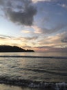 Heart Shaped Cloud during Purple Sunset in Hanalei Bay on Kauai Island in Hawaii.