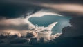 A heart shaped cloud in the sky with a bird flying through it, AI Royalty Free Stock Photo