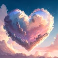 Heart shaped cloud on sky for Love and Valentines concept, Generative AI