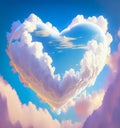 Heart shaped cloud on sky for Love and Valentines concept, Generative AI