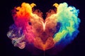 a heart shaped cloud of smoke with a black background and a rainbow hued background with a black background Royalty Free Stock Photo