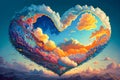 Heart shaped clouds in blue sky, concept of love, saint Valentine day, generative ai Royalty Free Stock Photo