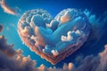 Heart shaped clouds in blue sky, concept of love, saint Valentine day, generative ai Royalty Free Stock Photo