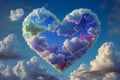 Heart shaped clouds in blue sky, concept of love, saint Valentine day, generative ai Royalty Free Stock Photo