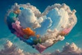 Heart shaped clouds in blue sky, concept of love, saint Valentine day, generative ai Royalty Free Stock Photo