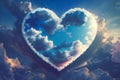 Heart shaped clouds in blue sky, concept of love, saint Valentine day, generative ai Royalty Free Stock Photo