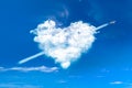 Heart shaped clouds in blue sky