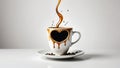 Heart-shaped coffee splash in a cup, symbolizing love for coffee Royalty Free Stock Photo