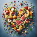 heart shaped collage of healthy fruit full of vitamins