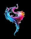 Heart-shaped colorful ink swirl on black. Royalty Free Stock Photo