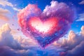 heart shaped colourful cloud in blue sky, creative design pattern concept, generative AI