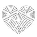 Heart shaped complicated maze, black silhouette on white
