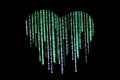 Heart-shaped composed of binary computer code on a black background. Virtual love.The concept of artificial intelligence
