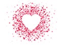 Heart shaped confetti. Happy valentines day lovely frame, wedding anniversary greeting card with lovely red confetti