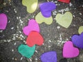 Heart-shaped confetti and rice - live the newlyweds Royalty Free Stock Photo