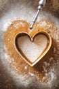 heart-shaped cookie cutter on a flour-dusted surface Royalty Free Stock Photo