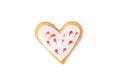 Heart shaped cookie decorated with sugar icing isolated on white Royalty Free Stock Photo
