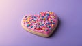 Heart-shaped cookie with pink icing and sprinkles Royalty Free Stock Photo
