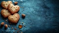 Heart shaped cookies and almonds on a textured blue surface Royalty Free Stock Photo