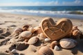 Heart shaped cookies amidst seashells and gentle waves on the beach, valentine, dating and love proposal image