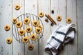 Heart shaped cookies arranged on a grill stand Royalty Free Stock Photo