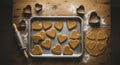 Heart shaped cookies on baking sheet Royalty Free Stock Photo
